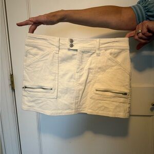 White/cream Mini corduroy Skirt with Zipper Pockets